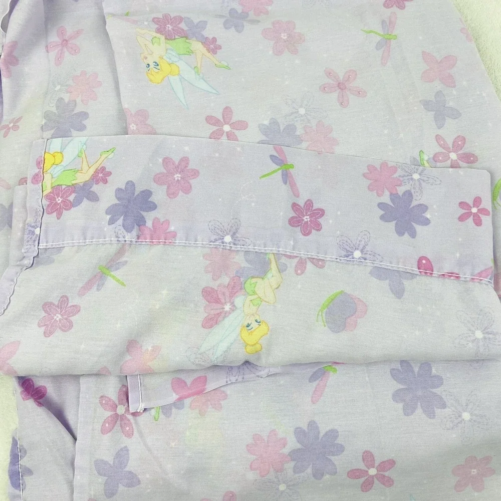 Vintage Disney Home Tinkerbell Fairy Purple Floral Dragonfly Twin Flat Sheet